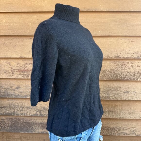Talora Womens Black 100% Cashmere Turtleneck Sweater 3/4 Sleeves Medium Made In - Picture 5 of 9